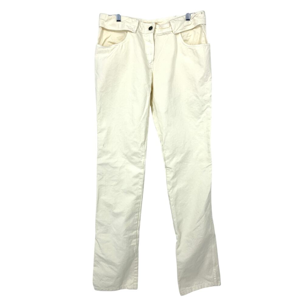 Valentino Womens Straight Leg Trousers 14 Cream Low Rise Wide Hip Panel Italy